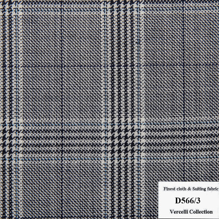 D566/3 Vercelli CVM - Vải Suit 95% Wool - Trắng Caro Đen